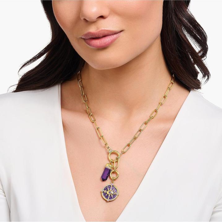 Image du produit Thomas Sabo Pendentif chaîne avec améthyste imitation à facettes plaqué or (Argent 925)
