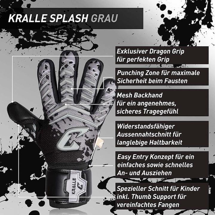 Produktbild Catch & Keep Fussballhandschuhe Kralle Splash Gr. 4 Grau Torwart Keeper Goalie Handschuhe (4)