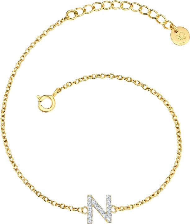 Glanzstücke München Damen Buchstabe N Sterling Silber Zirkonia Gelbgold 17,0 cm Basislänge + 3,0 cm Verlängerung - 32062 (17 cm, Sterling Silber)