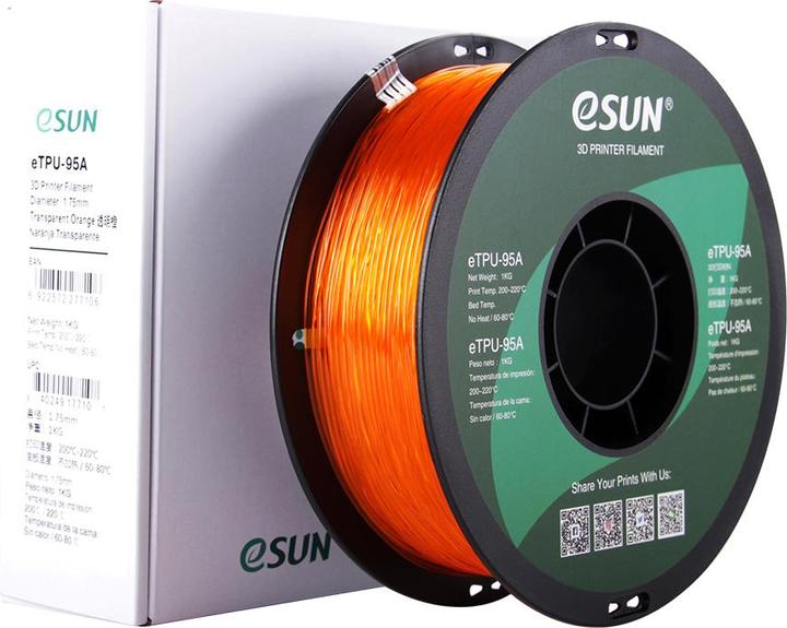 Produktbild eSUN eTPU-95A 1,75mm Tr. Orange 1kg 3D Filament (TPU, 1.75 mm, 1000 g, Orange)