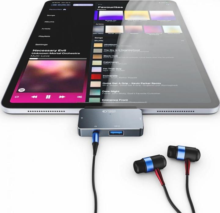 Actual product image Tech-Protect HUB V6 4in1 USB-C - USB-A 3.0 / USB-C PD100W / HDMI / mini jack 3.5mm - grey (USB-C, 4 Ports)