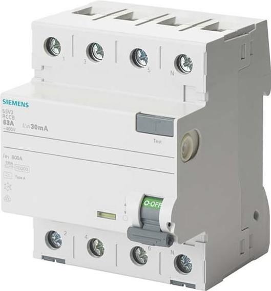 Actual product image Siemens SIEM 5SV3647-6 RCD circuit breaker TYPE A 80/4 300MA 4TE