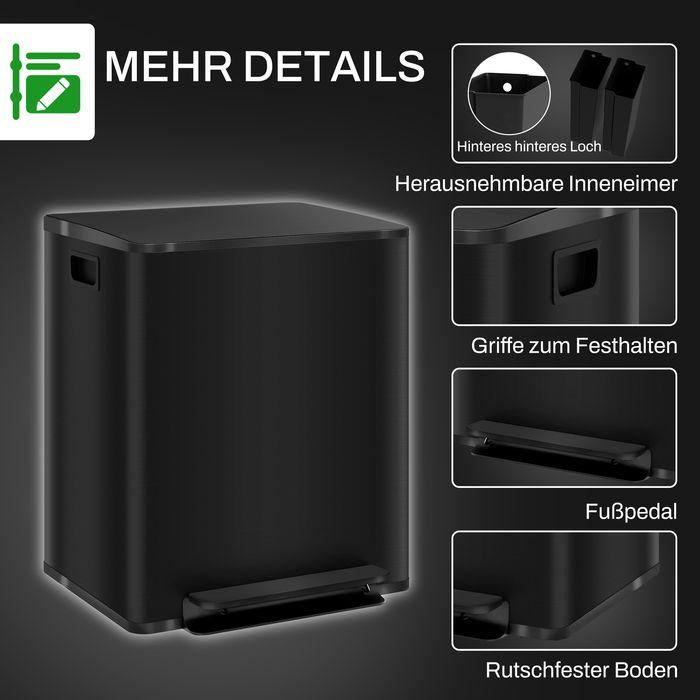 Produktbild Swisshandel24 Mülleimer 2 x 25L Treteimer mit Deckel, Fusspedal, Inneneimer, Edelstahl (50 l)