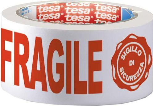 tesa Verpackungsklebeband Fragile Rot, Weiss (50 mm)
