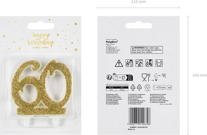 Image du produit Partydeco Bougie numérotée or - 60 (1 x)