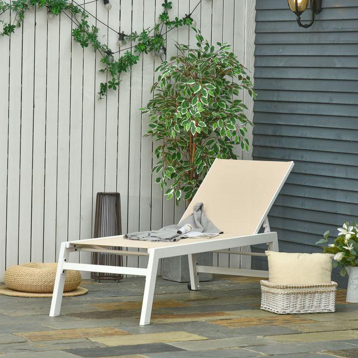 Actual product image Swisshandel24 Sun lounger, garden lounger, 5-stage backrest, aluminium, cream white, 169 x 65 x 102 cm (169 cm)