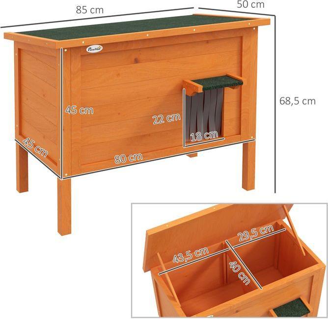 Actual product image Swisshandel24 Wooden cat house, outdoor cat cave, insulated cat hut with door curtain, small animal house in the (Cat)