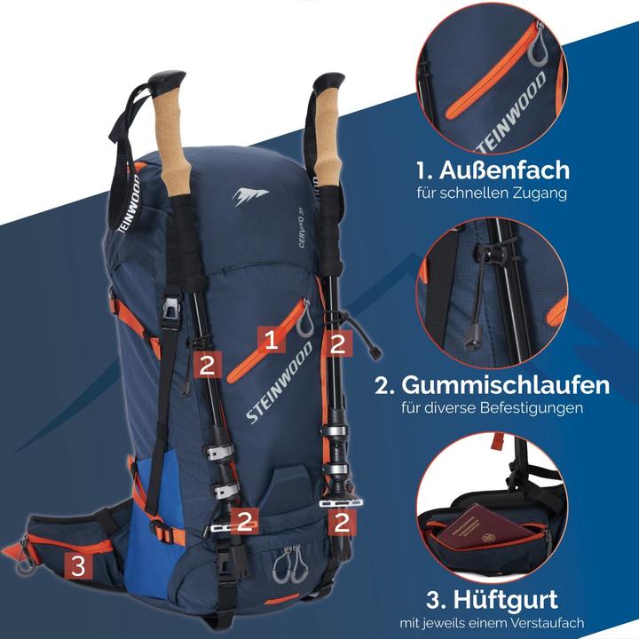 Actual product image Steinwood Hiking rucksack 35L - Water-repellent, with rain cover & back ventilation (35 l)