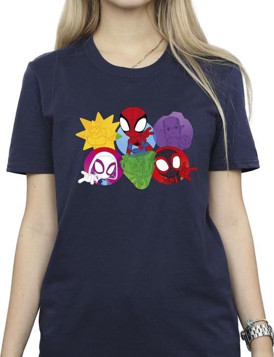 Actual product image Womens/Ladies Spidey And His Amazing Friends Faces Cotton Boyfriend T-Shirt (4XL)