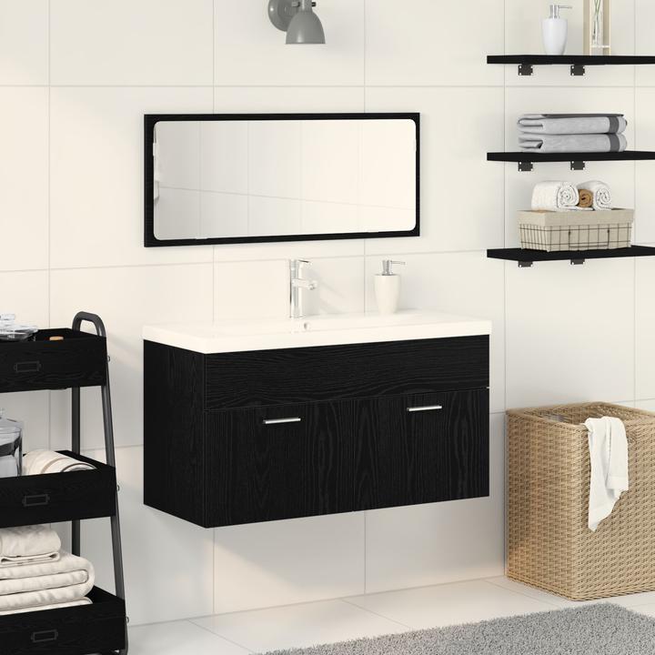 Actual product image VidaXL Bathroom furniture set of 2 black oak engineered wood, glass