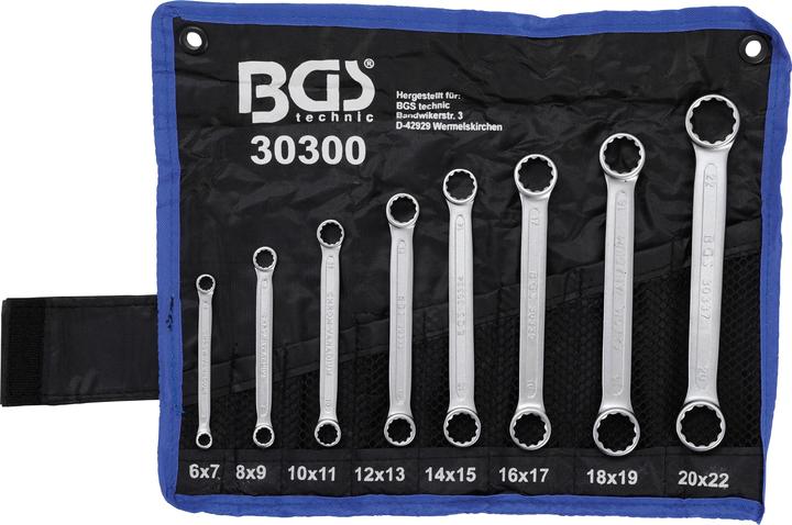 Produktbild BGS Doppel-Ringschlüssel-Satz extra flach SW 6 - 22 mm 8-tlg. (22 mm, 19 mm, 7 mm, 15 mm, 13 mm, 17 mm, 9 mm, 11 mm, 18 mm, 14 mm, 6 mm, 12 mm, 21 mm, 16 mm, 20 mm, 10  mm, 8 mm)