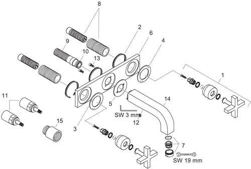 Produktbild Axor Citterio 3-Loch Waschtischarmatur Unterputz, Auslauf 226mm, Kreuzgriffe, Platte für