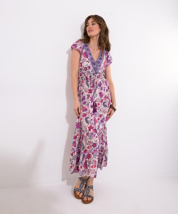 Produktbild Joe Browns Border Print Floral Shirred Waist V-Neck Tassel Dress (12)