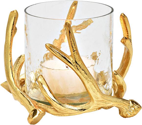Produktbild G. Wurm Windlicht Geweih aus Metall, Glas Gold (B/H/T) 15x10x15cm