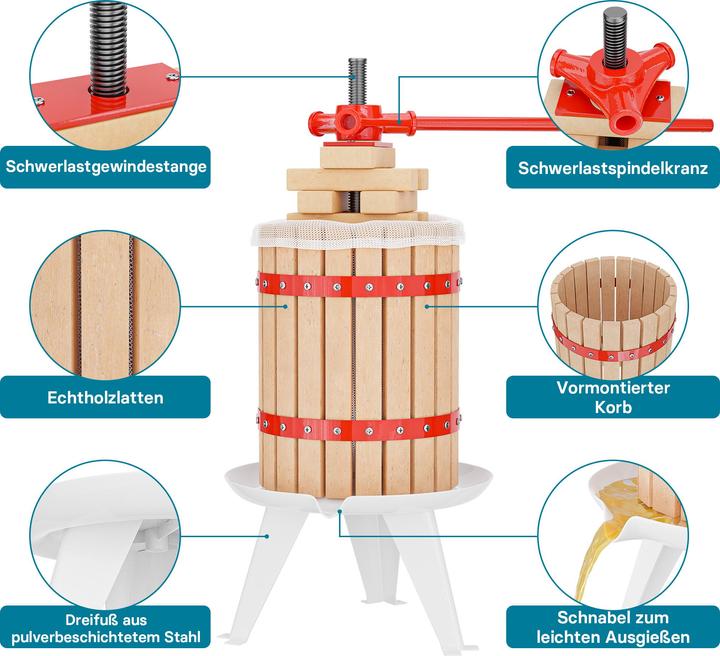 Immagine prodotto Wiltec Pressa per frutta 18l con 3x pressa per mash Pressa per vino Pressa per succo