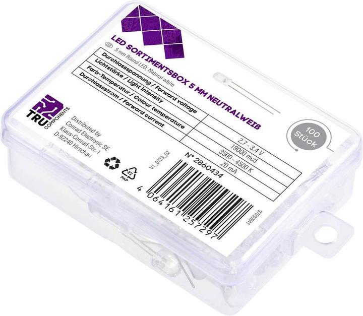 Produktbild Tru Components LED bedrahtet Neutralweiss Rund Klar 19000 mcd 30 ° 20 mA 2.7 V