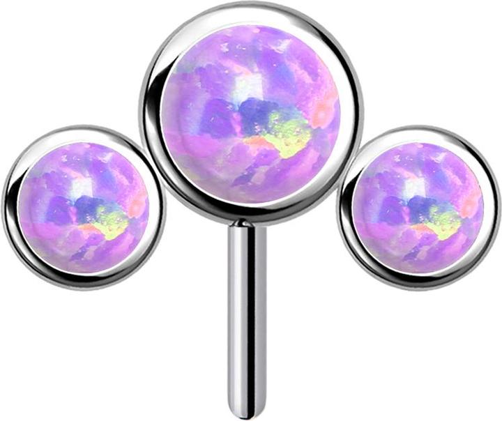 Star Piercing Threadless silber front drei Opale violett (Titan G23, ohne Messing)