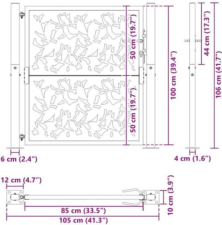 Actual product image VidaXL Garden gate black 105x105 cm steel leaf design fence gate outdoor gate