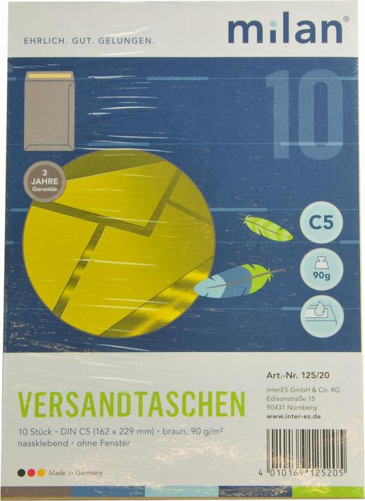 Produktbild Versandtaschen C5, 90 g/m², braun, ohne Fenster (10 x)