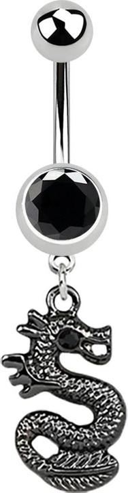 Produktbild Star Piercing Banane silber mit Anhänger schwarzer Drachen schwarz (ohne Messing, Chirurgenstahl 316L)