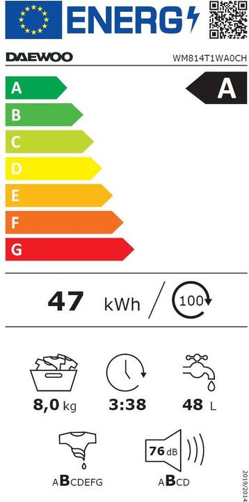 Energie-Label Daewoo WM814T1WA0CH (8 kg, Links)