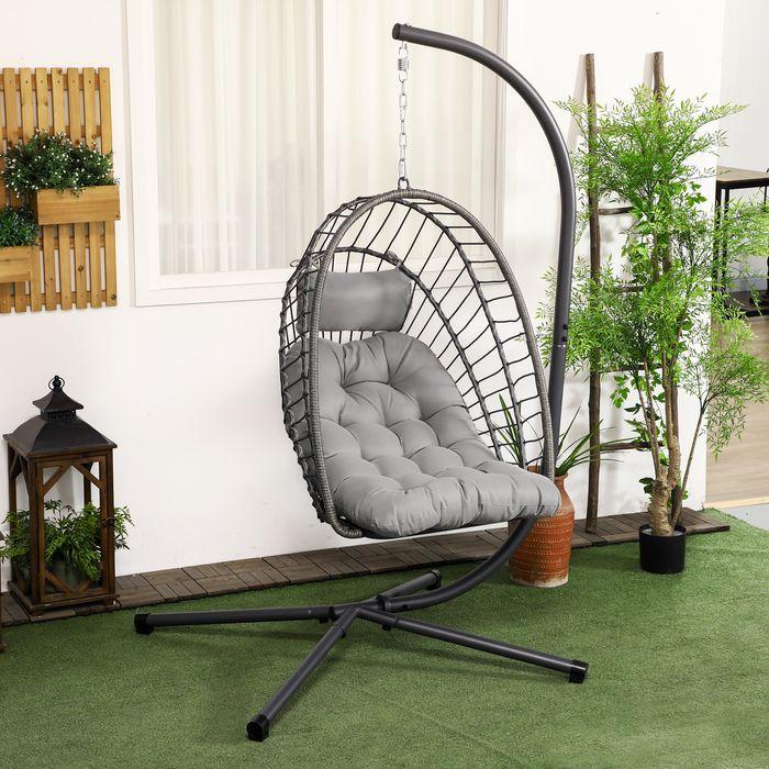 Actual product image Swisshandel24 Rattan Hängesessel 194 cm klappbar, Indoor Outdoor, bis 100 kg hellgrau (100 kg)