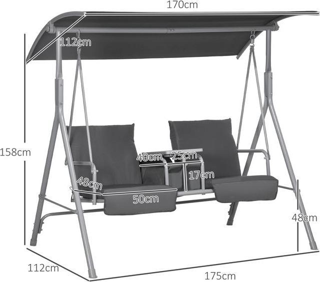 Produktbild Swisshandel24 Hollywoodschaukel 2-Sitzer mit Tablett, bis 180 kg Belastbar, Balkon, Schwarz