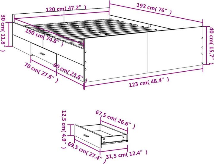 Immagine prodotto VidaXL Struttura letto con cassetti (120 x 190 cm)