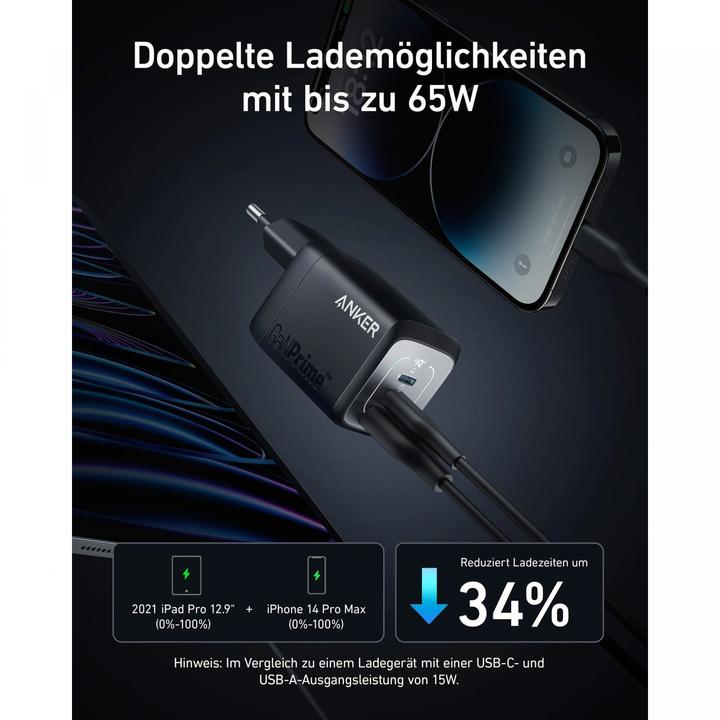 Image du produit Anker 735 Chargeur mural Prime 67W 1A/2C Noir (67 W)