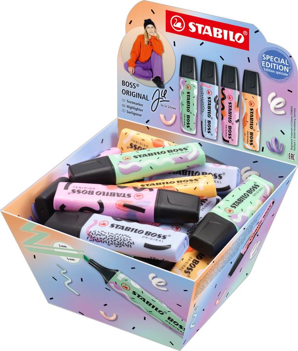 Image du produit STABILO Boss By Ju Présentoir 30 pièces (Bleu nuageux, Pourpre, Menthe, Pêche, 5 mm, 30 x)