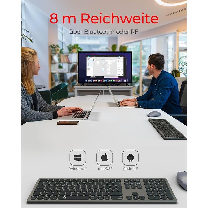 Produktbild KeySonic Full-Size Aluminium Tastatur, Bluetooth® & RF, für Win & macOS (DE, Kabellos)