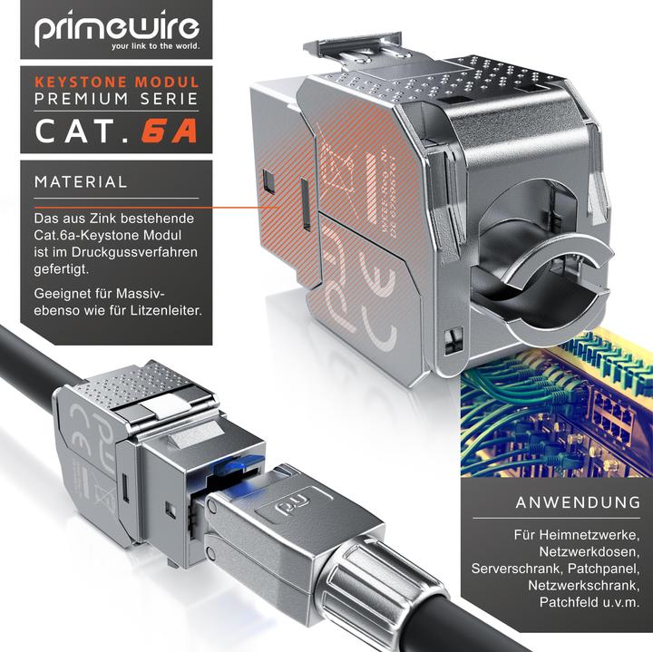 Produktbild Primewire Keystone Modul CAT.6a für LAN Kabel Stecker feldkonfektionierbar, RJ-45 Buchse zu Netzwerkkabel (Keystone Modul)