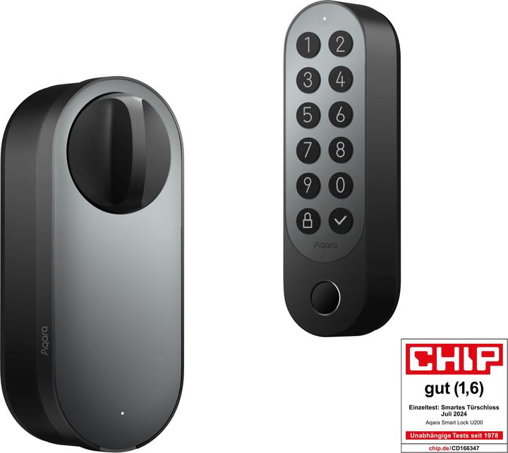 Aqara Smart Lock U200 Black, EL-D02E (Key, Fingerprint, Bluetooth, Smartphone, Electronic numerical code, Key card)