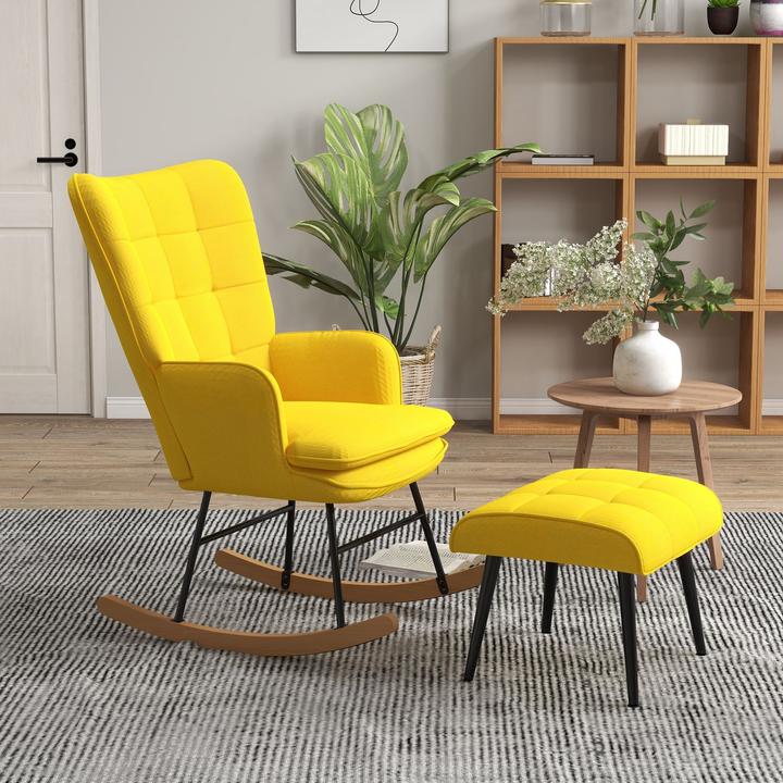 Image du produit Homcom Fauteuil à bascule avec tabouret et dossier haut
