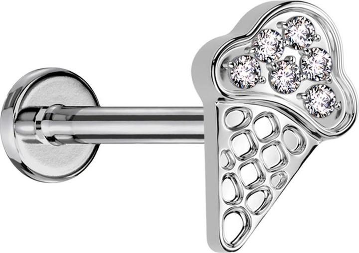 Star Piercing Micro Labret Innengewinde silber Eiswaffel silber Kristalle silber (ohne Messing, Titan G23)