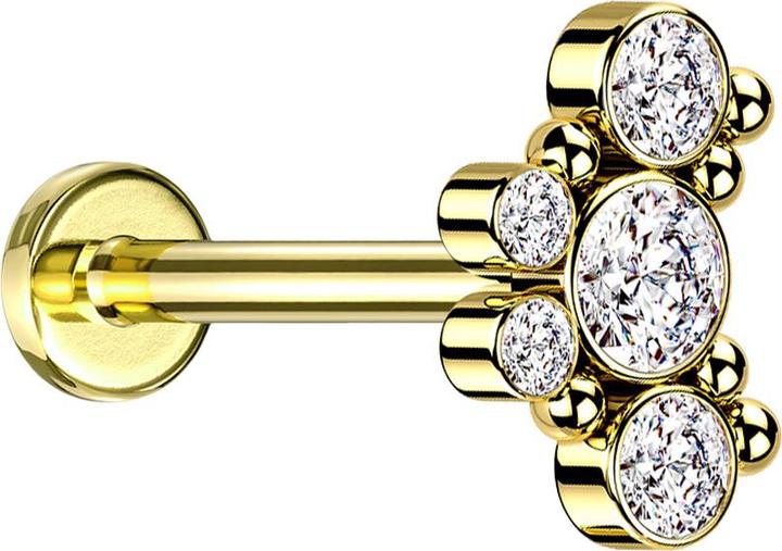 Star Piercing Micro Labret Innengewinde vergoldet sechs Kugeln fünf Kristalle silber (ohne Messing, Chirurgenstahl 316L)