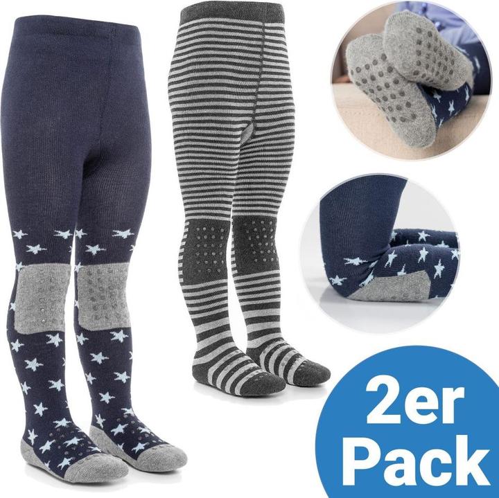 La Loona LaLoona Baby-Strumpfhosen Krabbel-Strumpfhose 2er Pack - Sterne Marine + Streifen