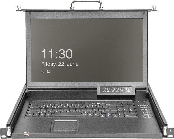 Actual product image Digitus Module. 43.2cm HD LCD TFT console, 16 port VGA,FR with 16 port VGA KVM, FR keyboard, RAL 9005 black