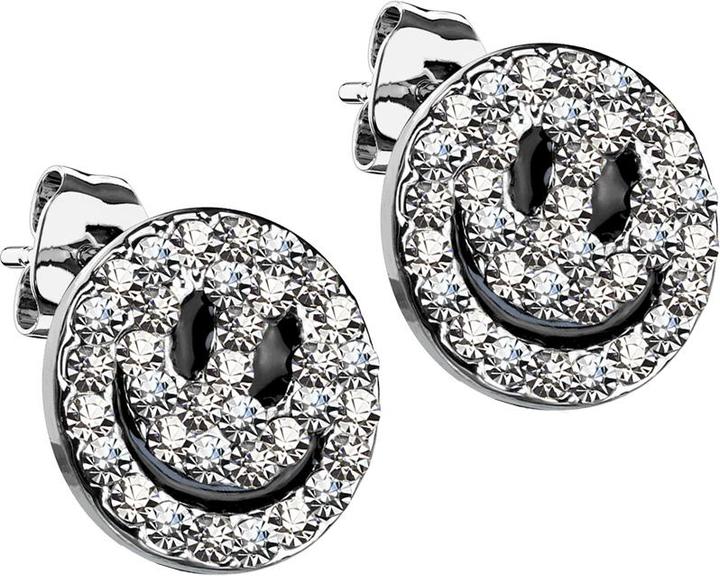 Actual product image Star Piercing Stud earrings silver crystal smiley (Surgical steel 316L, Brass)