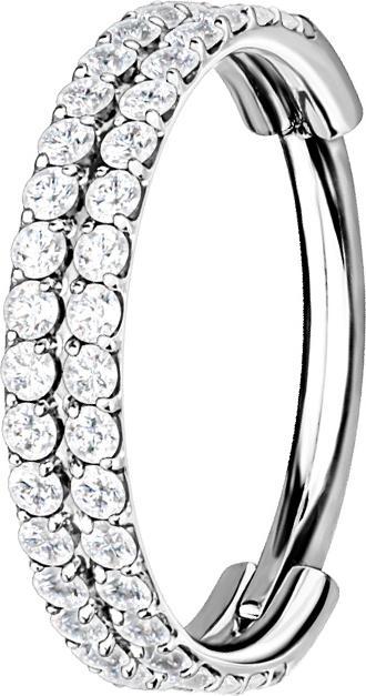Produktbild Star Piercing Micro Segmentring klappbar silber doppellinie mit Kristallen (ohne Messing, Chirurgenstahl 316L)