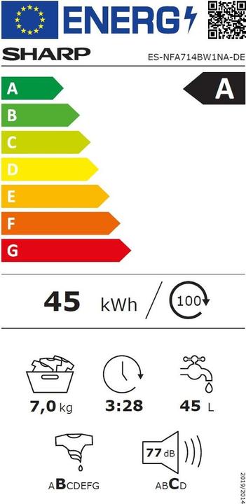 Etichetta energetica Sharp ES-NFA714BW1NA-EN (7 kg, A sinistra)