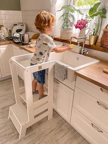 Produktbild Activity Board Lernturm für Kinder - Baby Verstellbar Learning Tower aus Natur Holz, Kleinkind Stabil Lernstuhl