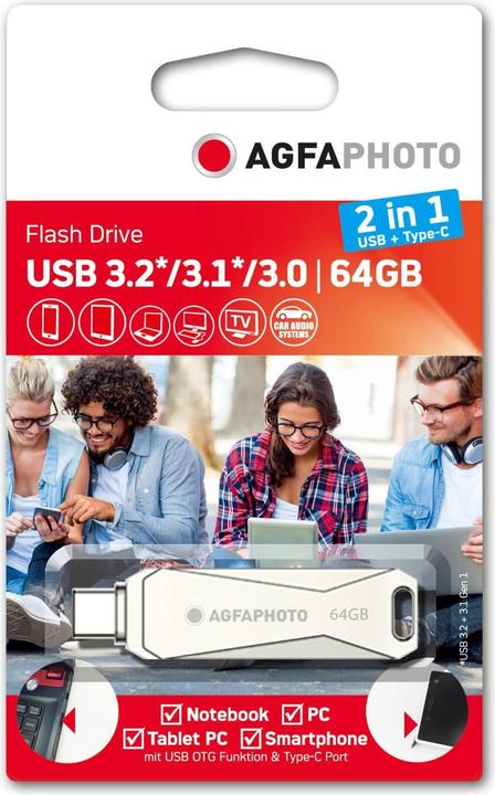 AGFAPHOTO USB 3.0 2in1 64GB USB TypeC (64 GB, USB-C)
