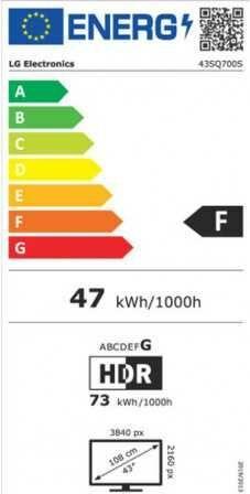 Energy Label LG 43SQ700S-W Smart Monitor 107.9cm (42.5 inch), White (3840 x 2160 Pixels, 42.50")