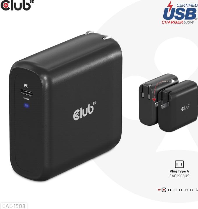 Immagine prodotto Club 3D Caricabatterie da viaggio Club3D 1xUSB Tipo C, PD 100W al dettaglio (100 W)