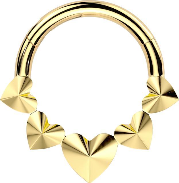 Produktbild Star Piercing Micro Segmentring klappbar vergoldet fünf 3D Herzern (ohne Messing, Titan G23)