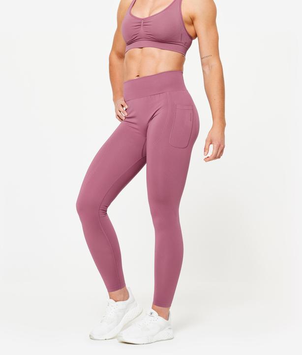 Domyos Sportleggings Damen hoher Taillenbund Push-up - lila