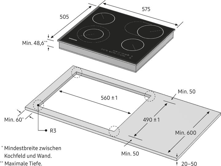 Actual product image Samsung Autonomous glass ceramic hob 60 cm CTR464NC01/EG