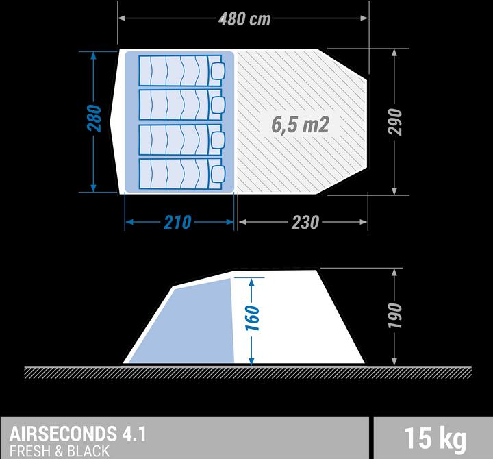 Produktbild Quechua Air Seconds 4.1 (Aufblasbares Zelt, 15 kg, 4 Personen)