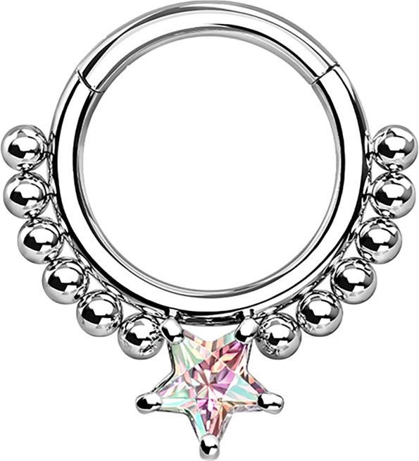 Produktbild Star Piercing Micro Segmentring klappbar silber Kugeln und Sternkistall multicolor (Chirurgenstahl 316L)